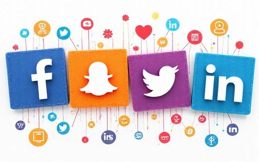 A collage of social media icons indicating connection and community engagement.