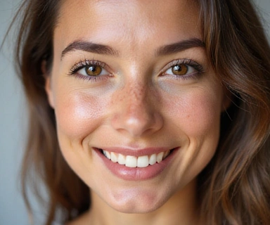 A radiant woman with clear, glowing skin, symbolizing women's beauty and wellness.