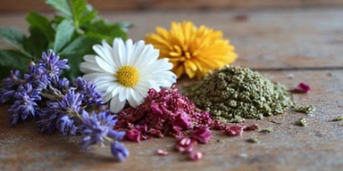 Botanical ingredients laid out for skincare formulation