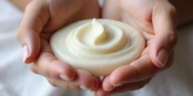 Hands applying a natural face cream