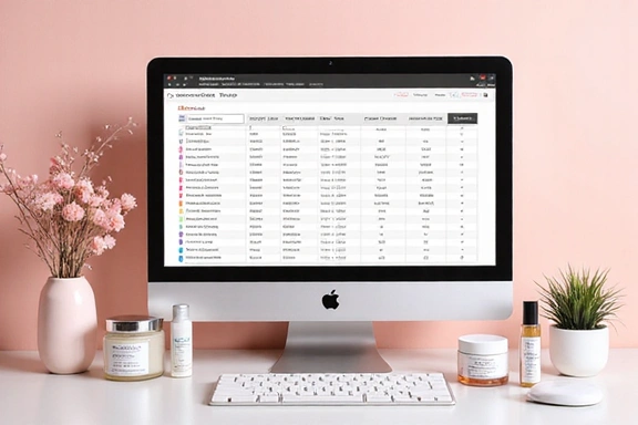 Illustration of a detailed order history table with cosmetic products