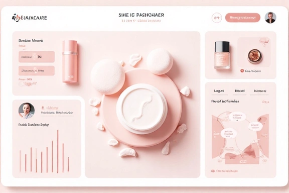 User dashboard illustration with cosmetic products and a serene environment