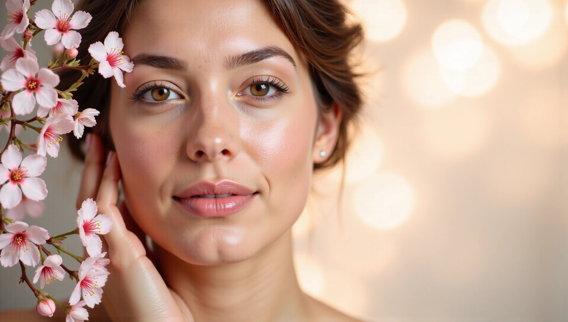 Elegant woman with glowing skin, symbolizing natural beauty and wellness